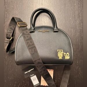 Karl Lagerfeld Black Messenger Bag with Gold Details